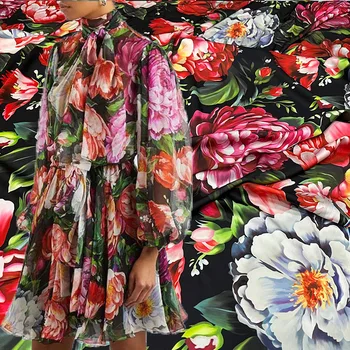 Европейский и американский Большой пион С цветочным принтом, имитирующий шелк, Атласная ткань Для женского платья, блузки, брюк, ткани ручной работы