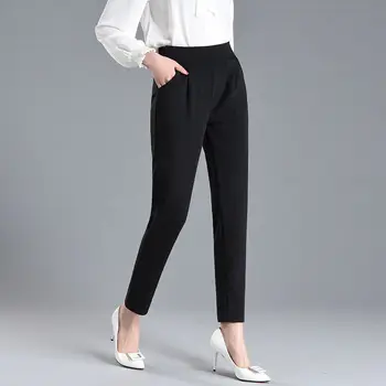 Женские брюки с высокой талией, офисная одежда, однотонные брюки 2022 Весна-осень, брюки до щиколоток, Модная уличная одежда, Эластичные женские брюки
