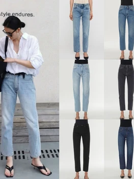 Женские джинсовые брюки 2022 Весна и лето, новые однотонные брюки с прямыми штанинами из 100% хлопка, выстиранные, женские повседневные джинсовые брюки