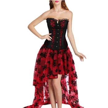 Женский корсетный топ, винтажное кружевное корсетное платье, нижнее белье, готическая свадебная юбка с цветочным рисунком, костюм большого размера, Сексуальное атласное бюстье