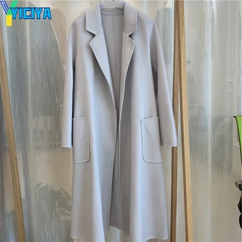 Женский тренч YICIYA, кашемировые куртки, ветровка, новая верхняя одежда, женское пальто с водной рябью, 2023, твидовое зимнее пальто