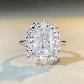 Женское кольцо с высокоуглеродистым бриллиантом красной огранки из стерлингового серебра S925 пробы В стиле 