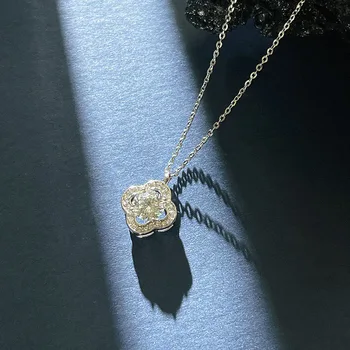 Женское ожерелье из чистого серебра Shiny Selection S925 с бриллиантом Mosan весом в один карат и цепочкой-ошейником Универсальный