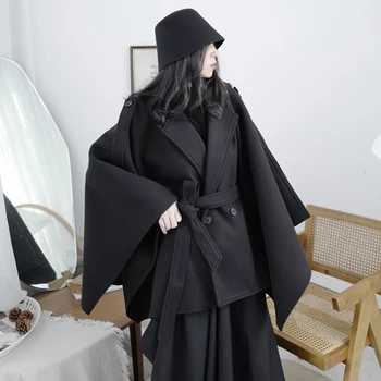 Женское пальто большого размера с длинным рукавом, повседневный черный Простой модный Свободный женский костюм, зимний плащ, Корейская рубашка большого размера