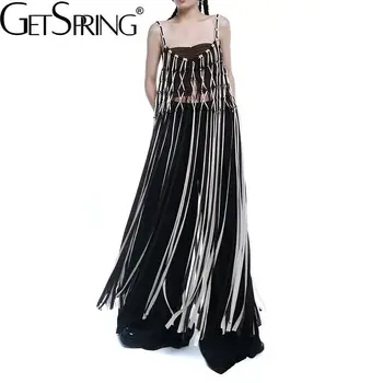 Женское платье GetSpring 2022, Летнее платье без рукавов с открытой тканью и бахромой, Универсальное Длинное платье на бретельках для отдыха