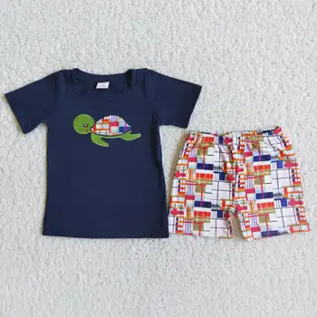 Заводская Поставка RTS NO MOQ Детская Одежда С Вышивкой Черепахи, Одежда Для Малышей, Летние Комплекты Для Малышей