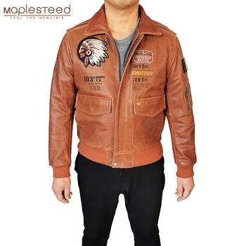 Индийская вышивка Бомбер Летные куртки Пальто из натуральной натуральной кожи Мужские Мотоциклетные байкерские куртки из воловьей кожи Модная одежда M600