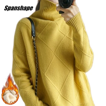 Кашемировый свитер, женские вязаные свитера с высоким воротом и длинным рукавом, Однотонный Мягкий Удобный вязаный пуловер, шерстяной вязаный джемпер ouc1554