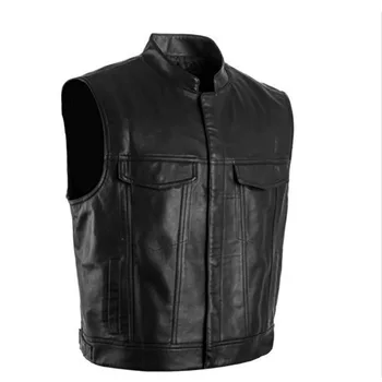 Классический мотоциклетный байкерский кожаный жилет, мужские куртки без рукавов из натуральной кожи, Азиатский размер 3XL, пальто, мужской винтажный жилет