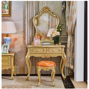 Комод из цельного дерева в европейском стиле, роскошный комод цвета шампанского, золотой комод, мебель для спальни, туалетный столик принцессы