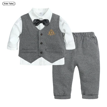 Комплекты одежды для мальчиков из 3 предметов, костюм джентльмена, комплект одежды для маленьких мальчиков, хлопковый жилет + рубашка с длинными рукавами + брюки, Одежда для младенцев, повседневный подарок