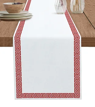 Красная настольная дорожка с геометрическим рисунком в виде греческого ключа, Свадебная вечеринка, мероприятия, столовая, Украшение кухонного стола, Домашняя скатерть для отеля