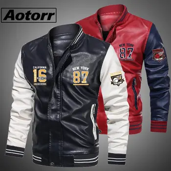 Куртка Мужская Бейсбольные куртки с вышивкой, пальто из искусственной кожи, мужские приталенные куртки из флиса для колледжа, кожаные куртки для пилотов, брендовая одежда