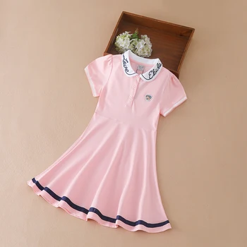 Летнее платье для девочек 2023 года, одежда с отложным воротником, детский школьный сарафан с вышивкой в стиле опрятности для детей 5-12 лет