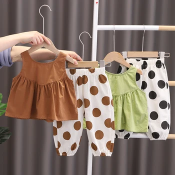 Летний новый комплект для девочек с коротким рукавом, детская майка, кукольная рубашка, штаны от комаров, комплект из двух предметов, модная детская одежда