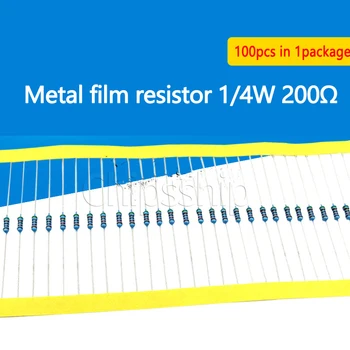 Металлический пленочный резистор 1/4 Вт 1% Пятицветный кольцевой резистор 200 Ом Значение сопротивления A (100 шт.)