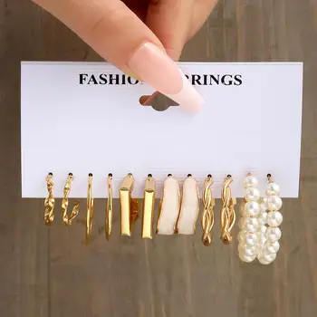 Модный набор жемчужных сережек-обручей, Простые серьги-кольца с закручивающимся кругом в форме буквы С для женщин, девочек, Модные геометрические ювелирные изделия, подарки
