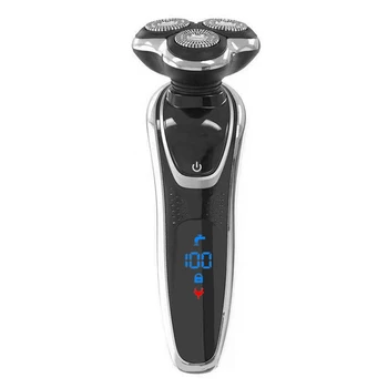 Мощная вращающаяся электробритва для влажной и сухой уборки для мужчин, перезаряжаемая Электрическая бритва для лица, станок для бритья бороды с ЖК-цифровым дисплеем