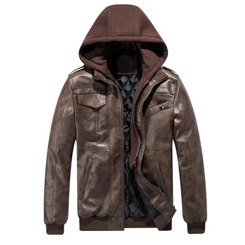 Мужская уличная одежда 2023, зимняя толстая кожаная куртка с капюшоном, Новое повседневное винтажное мотоциклетное байкерское пальто, мужская дизайнерская куртка из искусственной кожи