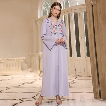 Мусульманское осеннее платье-халат с вышивкой в стиле Абайя на Ближнем Востоке 2023 года, модель в реальном времени