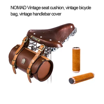Набор велосипедных ручек из замши NOMAD, сшитый вручную, Кожаная подушка для сиденья дорожного велосипеда в стиле ретро, Велосипедная сумка в виде небольшого ведра