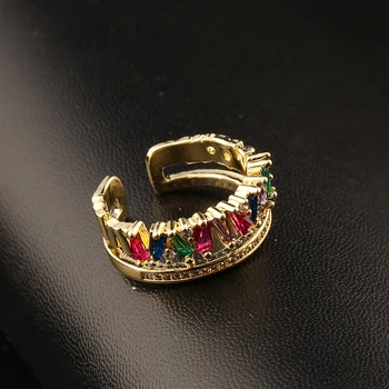Новая Европейская мода Ретро Хип-хоп Радужный Дизайн, Регулируемое кольцо с цирконом медного цвета, Персонализированное женское ювелирное кольцо 2023 г.