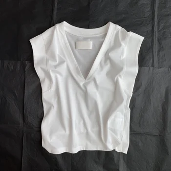 Новая летняя белая футболка без рукавов с V-образным вырезом, легко пропускающая воздух
