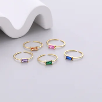 Новая мода Стерлингового серебра 925 Пробы Простой квадратный Цветной Циркон Открывающее кольцо на палец для женщин Шикарная подростковая Повседневная бижутерия