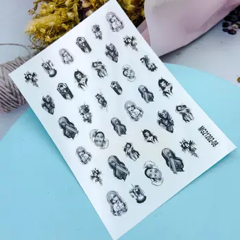 Новая наклейка для ногтей с рисунком девушки с темным черепом Самоклеящаяся переводная наклейка 3D Скользкая наклейка 