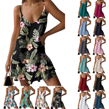 Новое женское платье свободного покроя с V-образным вырезом и ремешком Kami Beach Clothing Female Dressess