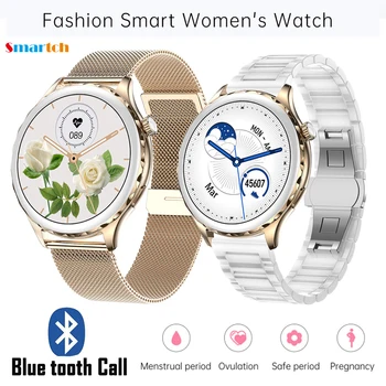 Новые 1,32-дюймовые умные часы для женщин Blue Tooth Call Smartwatch 2023 Оригинальные женские часы для спорта, фитнеса, сердечного ритма, Водонепроницаемый браслет