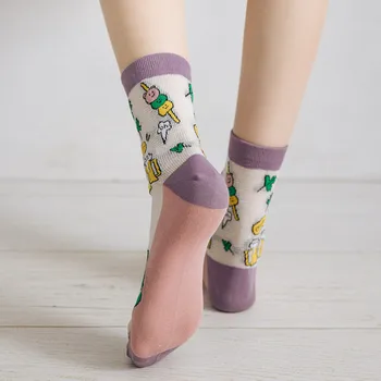 Носки Детские Весенне-летние Мультяшные ультратонкие Сетчатые Универсальные женские носки средней длины с граффити, Милые Японские женские носки