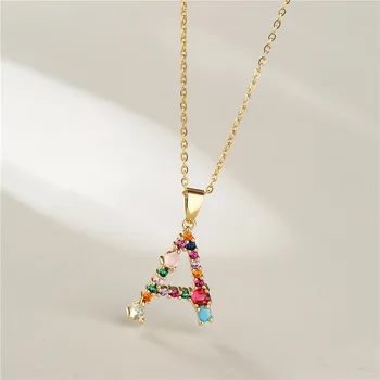 Ожерелье с английскими буквами V & YIDOU, цепочка для ключиц, инкрустированная разноцветными драгоценными камнями, женское гальваническое покрытие для сохранения цвета N654