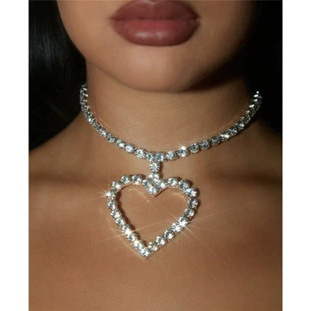 Ожерелье С подвеской в виде сердца из блестящего горного хрусталя серебристого цвета, романтические свадебные ожерелья для помолвки, модные украшения для женщин