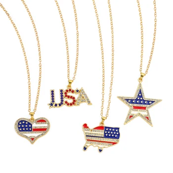 Ожерелье с флагом США, пентаграмма в виде сердца любви, ожерелье с американским флагом, полностью покрытое льдом, горный хрусталь, мужские цепочки в стиле хип-хоп, рок, подвеска на шею.