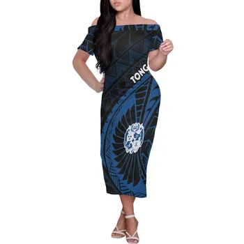 Оптовая цена Полинезийское племенное платье с принтом Элегантное платье с открытыми плечами Женское летнее модное простое банкетное платье