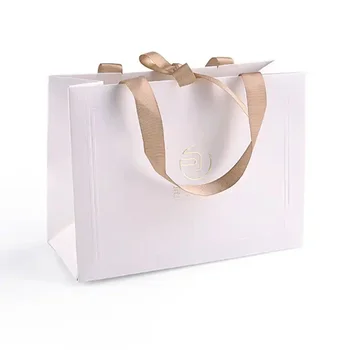 Оптовые продажи 500 шт. / лот, изготовленные на заказ сумки для покупок из белой бумаги с персонализированным логотипом, напечатанным для упаковки ювелирных изделий, одежды, подарков, роскоши