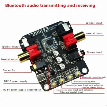 Плата DAC 2 в 1 Приемник Передатчик Bluetooth 5.0 Беспроводной Адаптер Цифровой Коаксиальный Оптический 3,5 ММ Стерео Аудио 24BIT 192 K