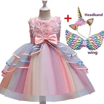 Платья с единорогом для девочек, костюм принцессы на Хэллоуин, детское Платье для дня рождения для маленьких девочек, детское свадебное платье с цветочным узором, Vestidos