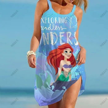 Повседневное платье Disney Mermaid с круглым вырезом, без рукавов, бандажное пляжное платье, Летние богемные платья для женщин, одежда больших размеров 5XL
