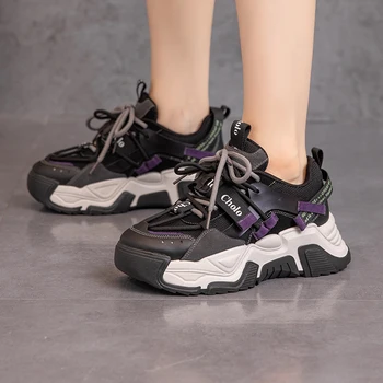 Повседневные кроссовки на толстой подошве для женщин, дышащие кроссовки для бега, высококачественные брендовые спортивные массивные кроссовки на платформе