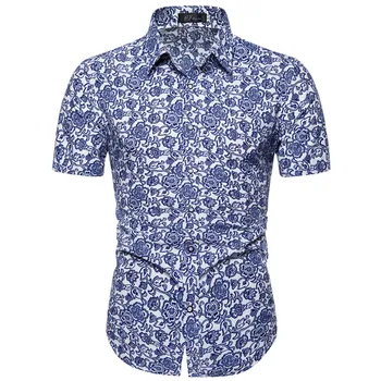 Популярная мужская гавайская рубашка с коротким рукавом, Летние повседневные рубашки с цветочным рисунком