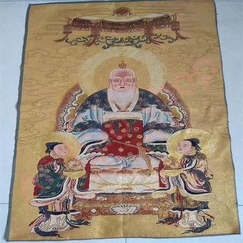 Религиозная Тханка, вышитая парчовая роспись, Саньцин, Юаньши Тяньцзунь, Изысканное украшение дома, благоприятный