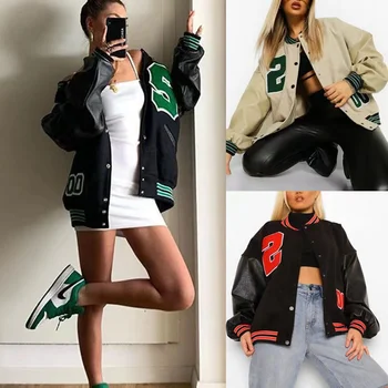 Ретро корейская куртка Женская бейсбольная форма Новая куртка пилота Женская модная ретро одежда уличная одежда куртка Оверсайз colorblock
