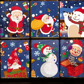 Рождественские декоративные наклейки Съемные наклейки на стеклянную дверь Двусторонняя печать Рождественские Оконные решетки Украшения