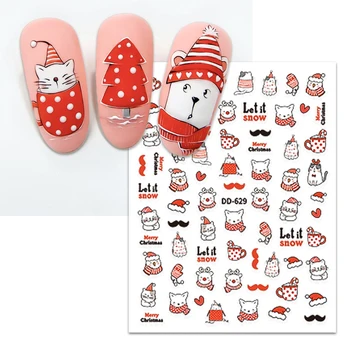 Рождественские наклейки для дизайна ногтей, Милые мультяшные животные, Снежинки, Падуб, Елка, Санта-Клаус, Праздничные Слайдеры, наклейки для маникюра, декор BEDD629