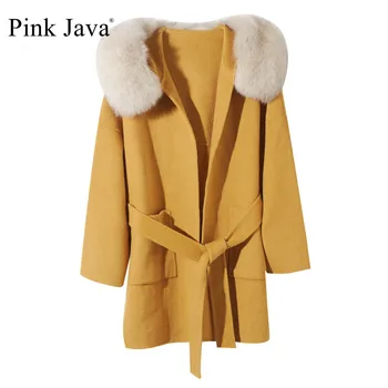 розовый java QC19055-1 новое поступление, горячая распродажа, шерстяное пальто с воротником из натурального лисьего меха, каршериновое пальто, женское пальто, модная оптовая продажа
