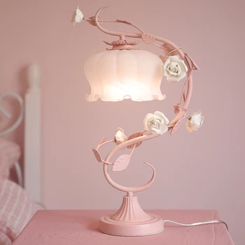 Романтическая розовая настольная лампа в европейском стиле, прикроватная лампа для спальни принцессы розовой розы, цветочницы, девочки-сердечка, детской комнаты
