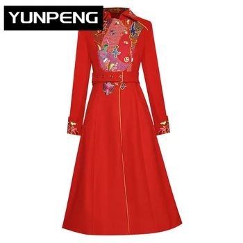 Роскошное дизайнерское пальто для подиума 2023 года, элегантное шерстяное пальто из ткани, весна-осень, женское однобортное пальто с вышивкой с длинным рукавом