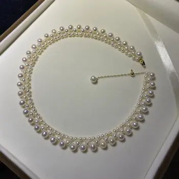 Ручная работа, многослойное, почти идеально круглое жемчужное ожерелье 3-7 мм, шейная цепочка, подарок ручной работы, подруга, жена, бесплатная доставка